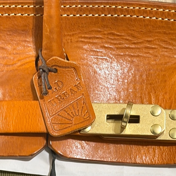 Atorie Old Urban Women's Tan Leather and Green Canvas Bag - Picture 2 of 16